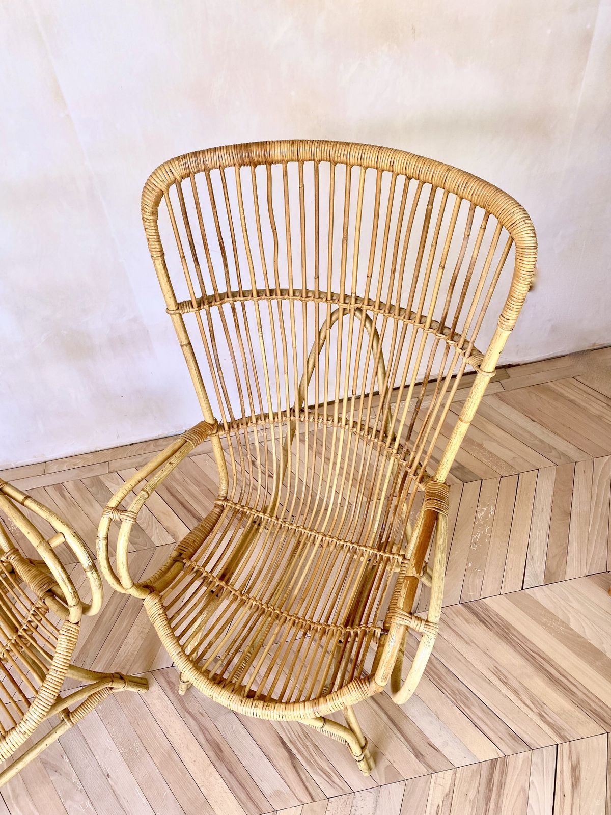 Pair Of Mid Century Wing Back Bamboo Occasional Chairs photo for sale