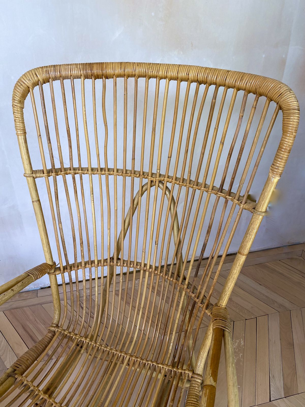 photo for sale Pair Of Mid Century Wing Back Bamboo Occasional Chairs