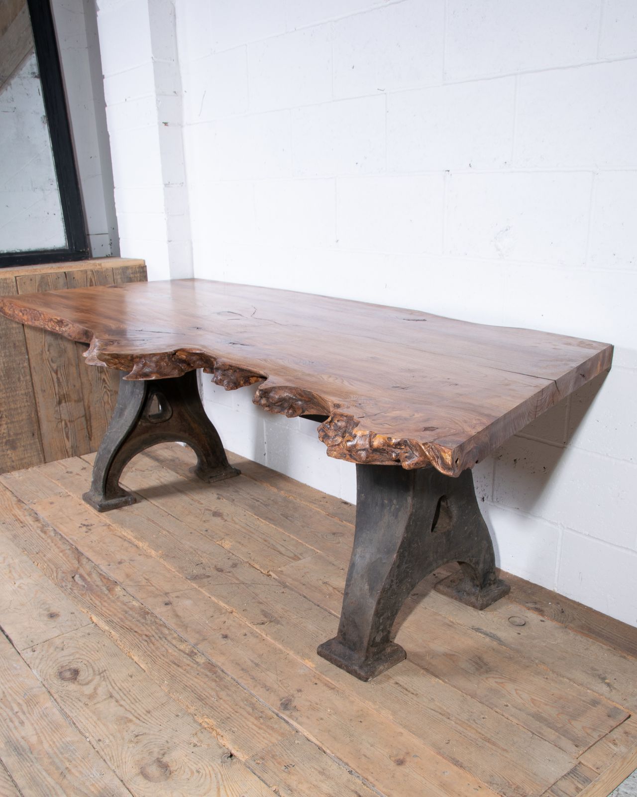Bespoke Desk Table With New Elm Top And Mid Century Cast Iron Industrial Legs photo furniture