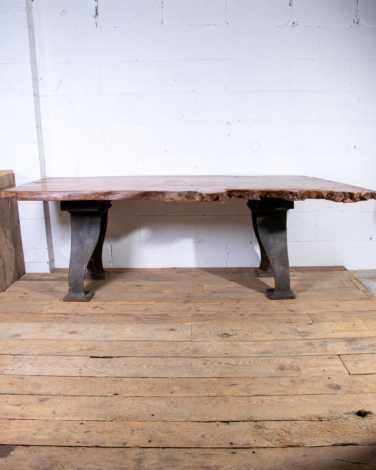 Bespoke Desk Table With New Elm Top And Mid Century Cast Iron Industrial Legs photo for sale