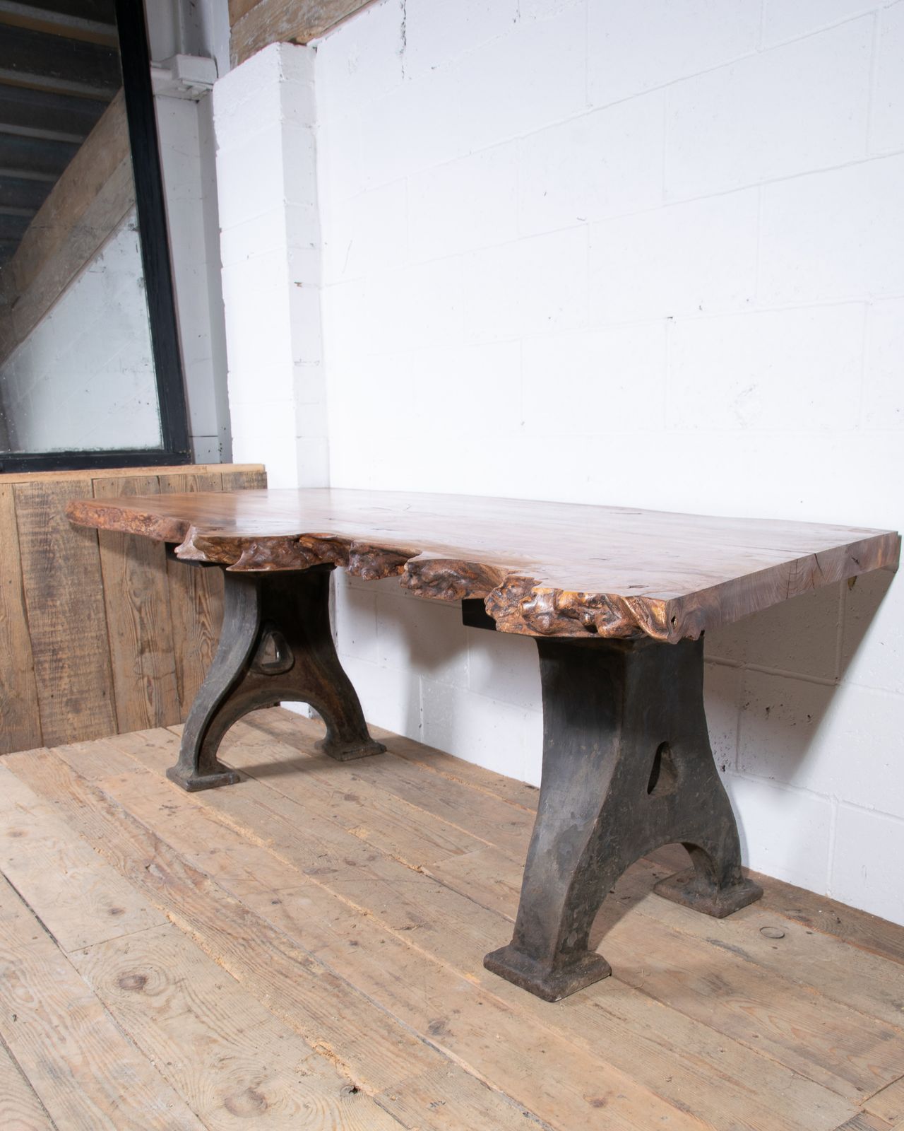 Bespoke Desk Table With New Elm Top And Mid Century Cast Iron Industrial Legs