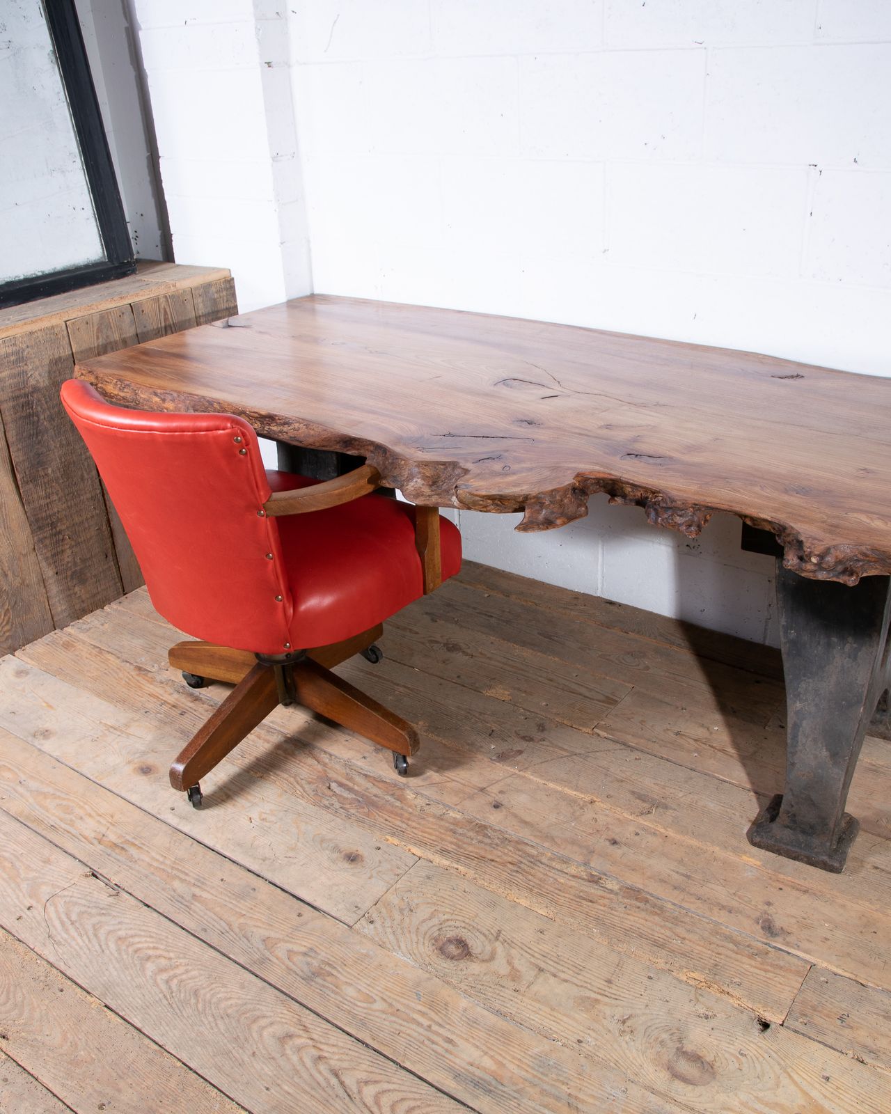 2500.0 Bespoke Desk Table With New Elm Top And Mid Century Cast Iron Industrial Legs photo