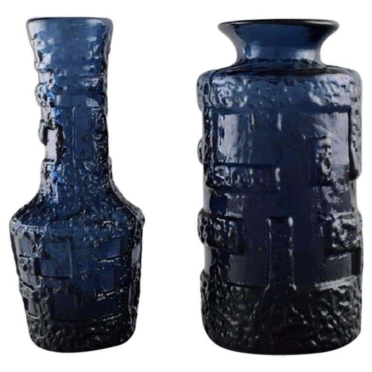 Göte Augustsson For Ruda, Two Vases In Blue Mouth Blown Art Glass