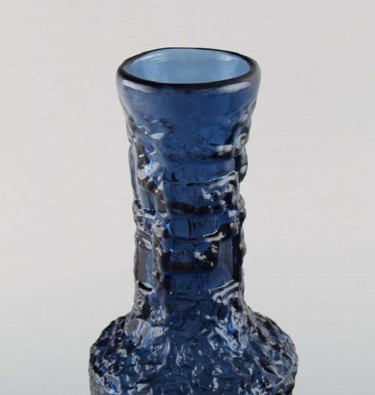 Göte Augustsson For Ruda, Two Vases In Blue Mouth Blown Art Glass photo for sale