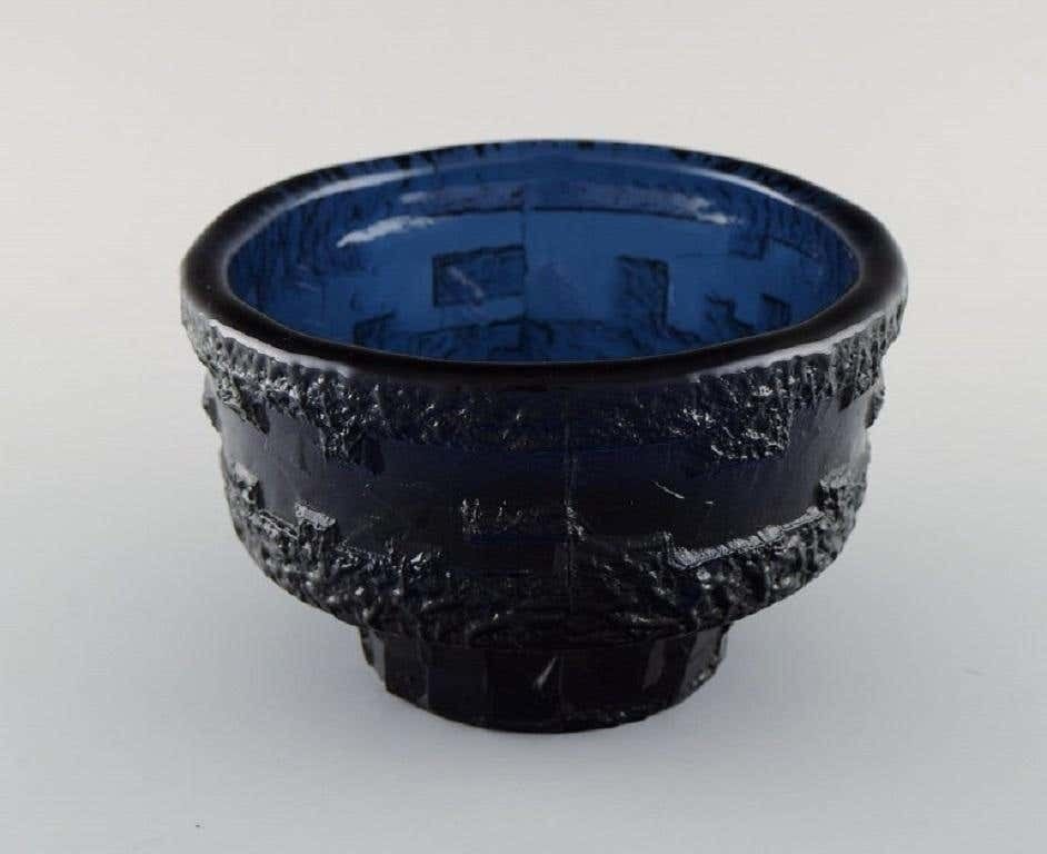 Göte Augustsson For Ruda, Vase And Two Bowls In Blue Art Glass photo vinterior