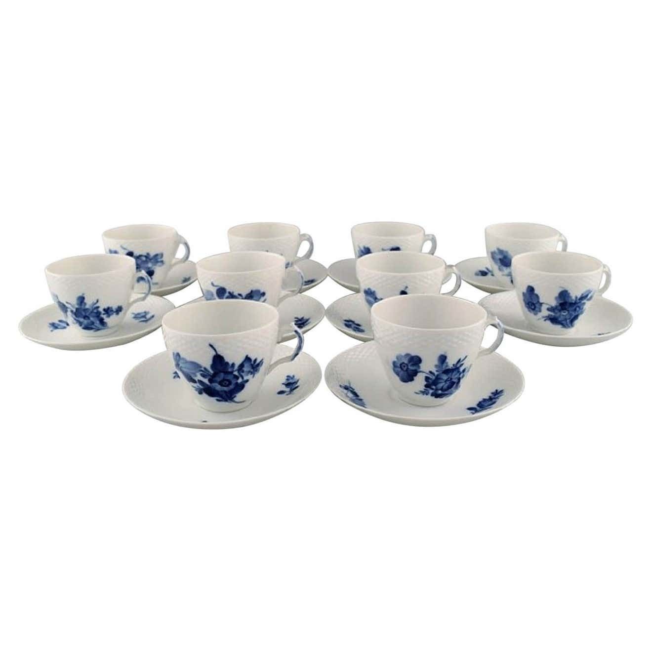 10 Royal Copenhagen Blue Flower Braided Coffee Cups With Saucers, 1960s