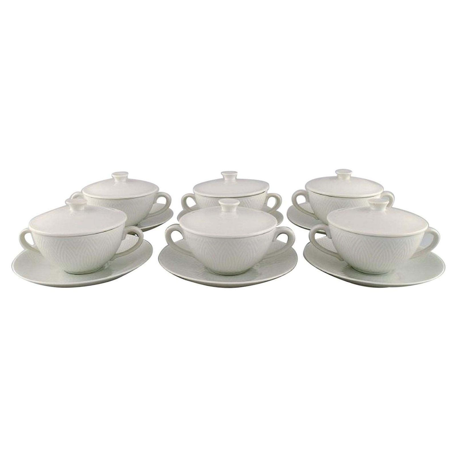 Royal Copenhagen Salto Service White Six Bouillon Cups With Saucers 1960s photo 518.0