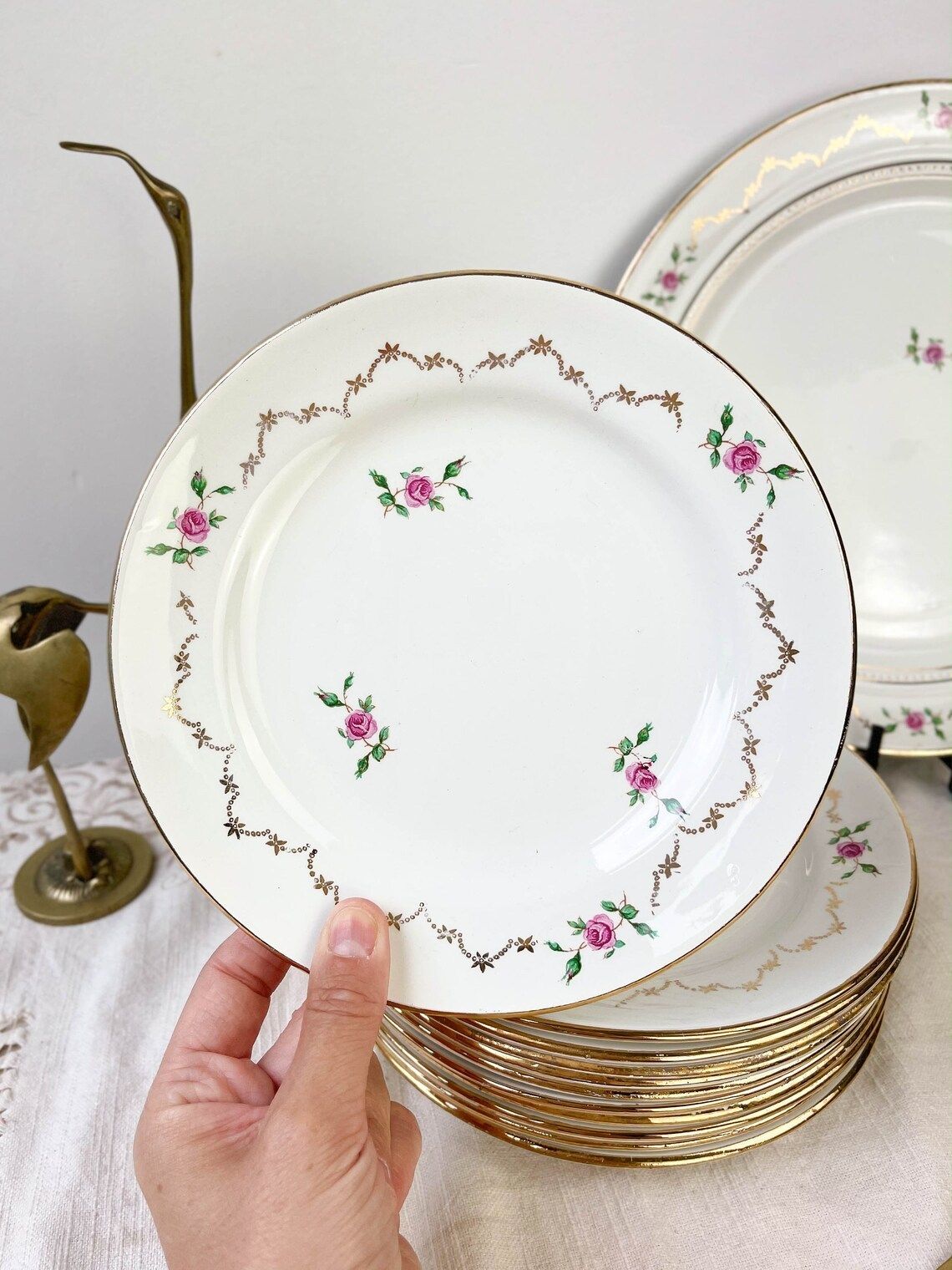 Porcelain Dessert Service L’amandinoise Made In France ~ White Porcelain Service With Small Flowers Pattern ~ Porcelain Cake Dish ~ Pie Dish photo 154.0
