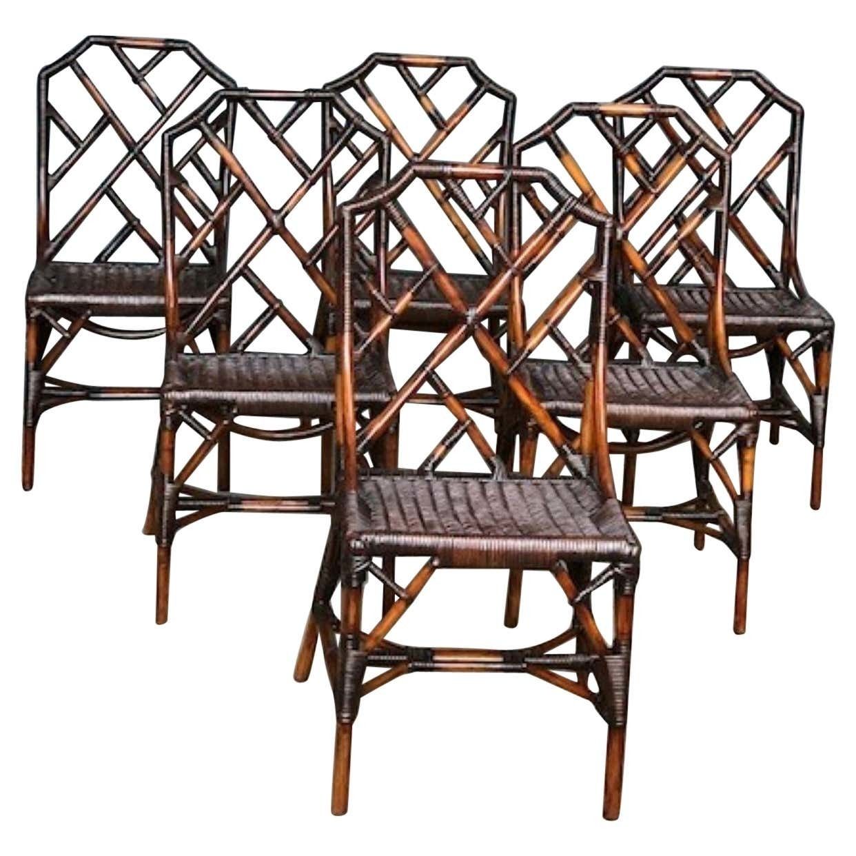 Mid Cent Rattan Dining Table & 6 X Chippendale Style Dining Chairs, Angraves 1970s