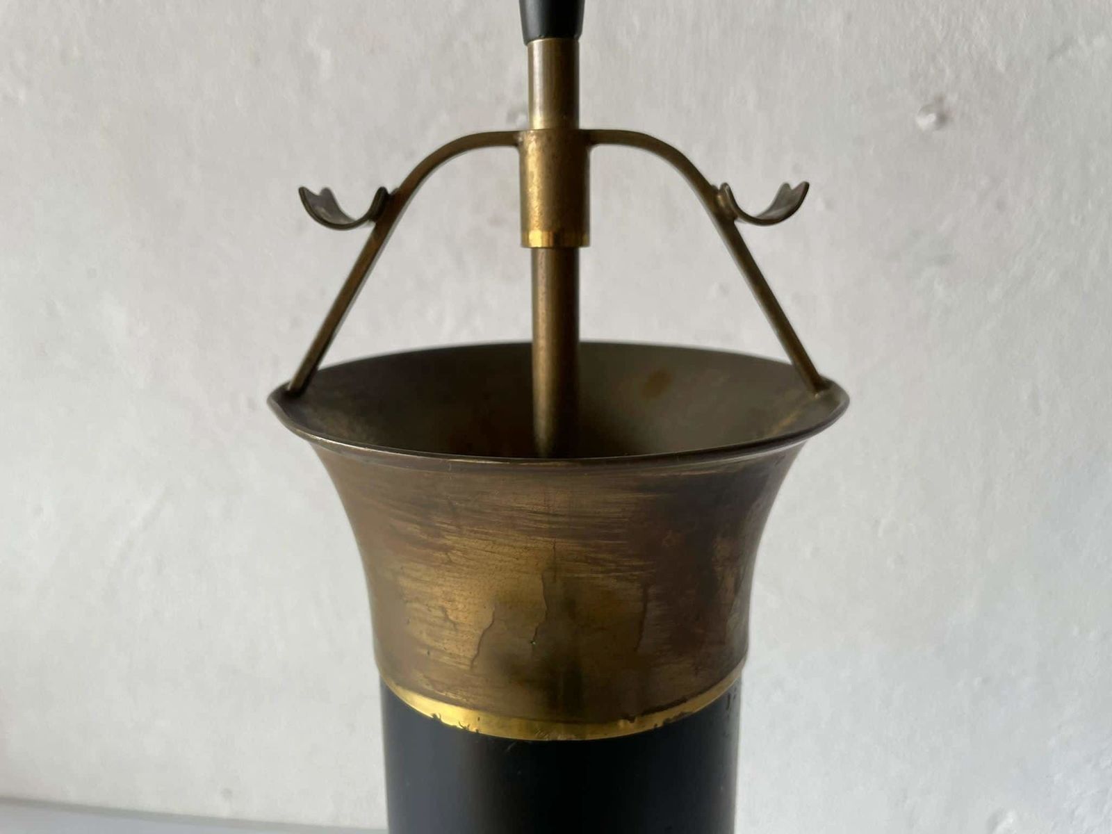 Italian Well Crafted Black Metal   Brass Body Tripod Ashtray, 1950s, Italy photo Home Decor