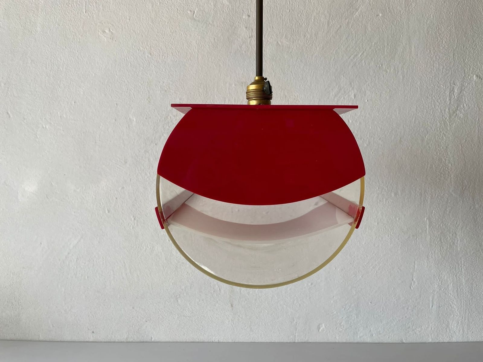 Italian Rare Red Plastic Pendant Lamp, 1970s, Italy photo Lighting