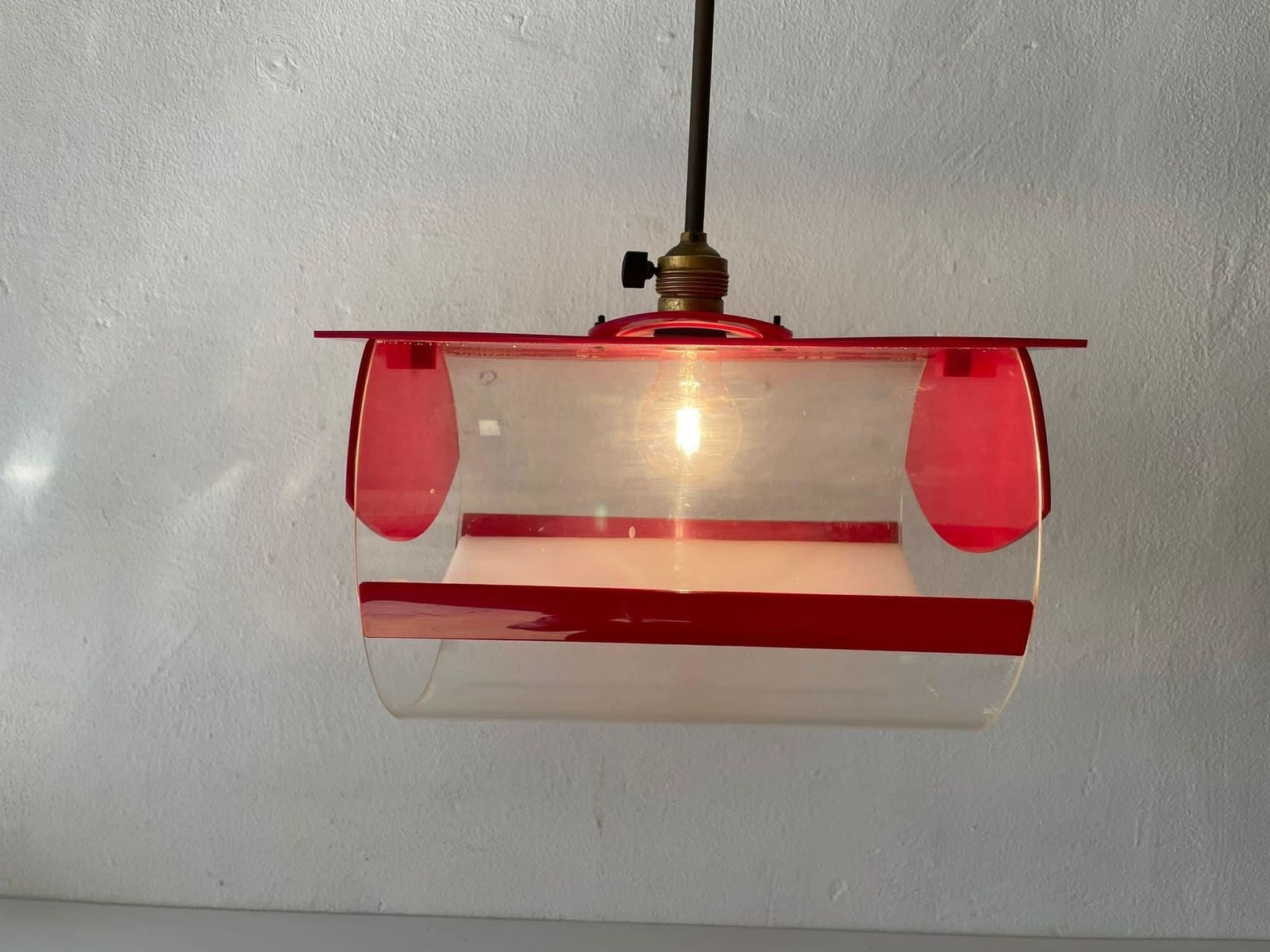 Italian Rare Red Plastic Pendant Lamp, 1970s, Italy photo buy