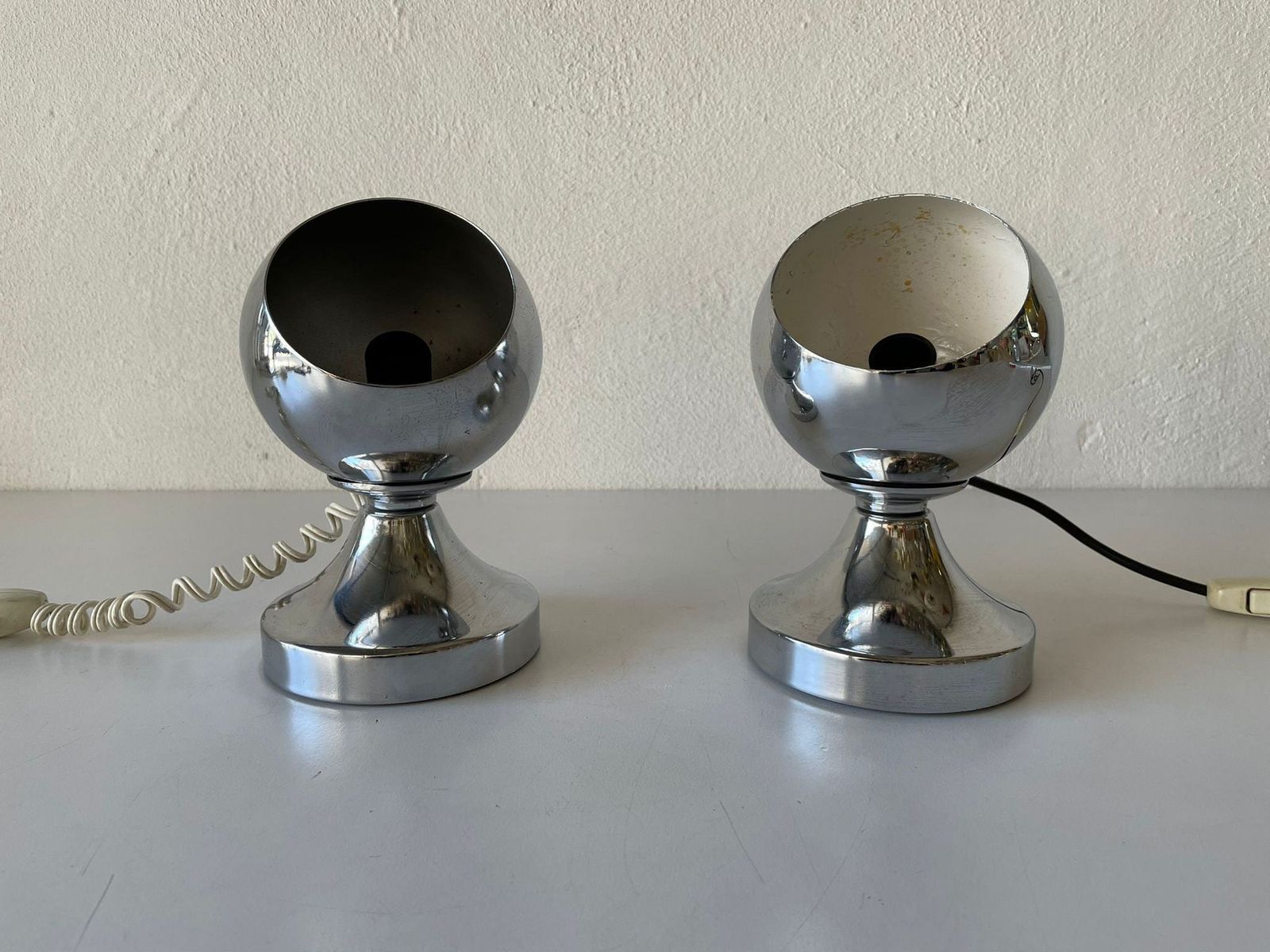 Italian Space Age Chrome Pair Of Table Lamps With Magnetic Shades, 1970s, Italy photo furniture