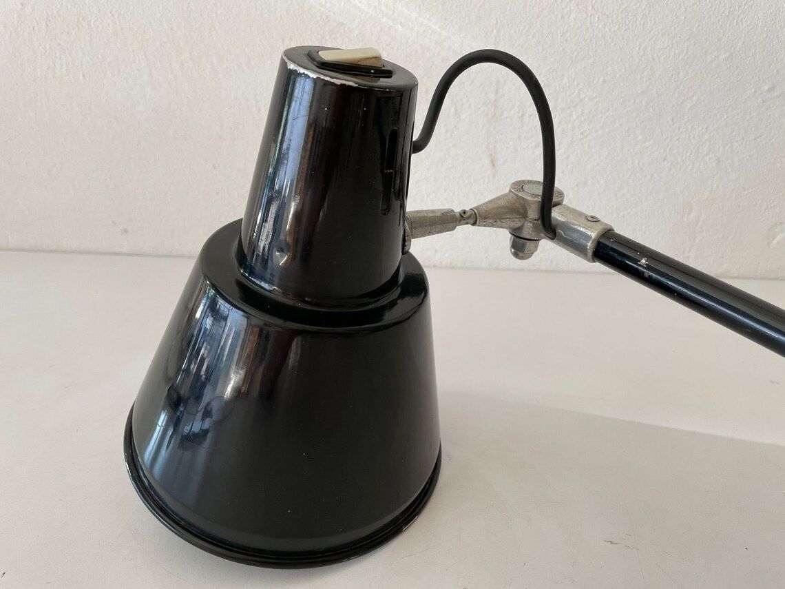 Italian Industrial Black Metal Office Wall Lamp With Adjustable Arm And Shade, Seminara Torino, 1930s, Italy photo vinterior