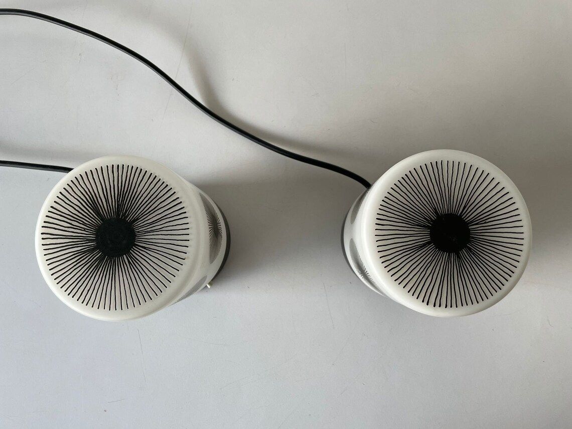 Cute Cylinder Design Retro Black White Glass And Plastic Pair Of Bedside Lamps By Erco Leuchten, 1970s, Germany photo buy