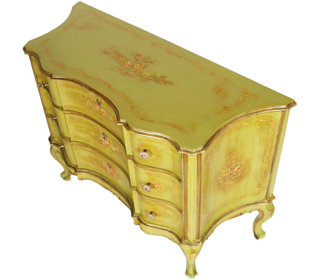1910s, Venetian Baroque Commode, Chest Of Drawers, Hand Painted, Edges Gold Leaf photo for sale