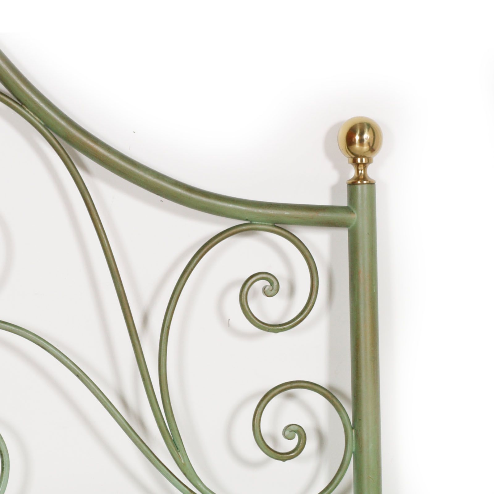 Italian Double Bed Painted Antiqued Green And Hand Decorated Iron, Golden Parts photo vintage