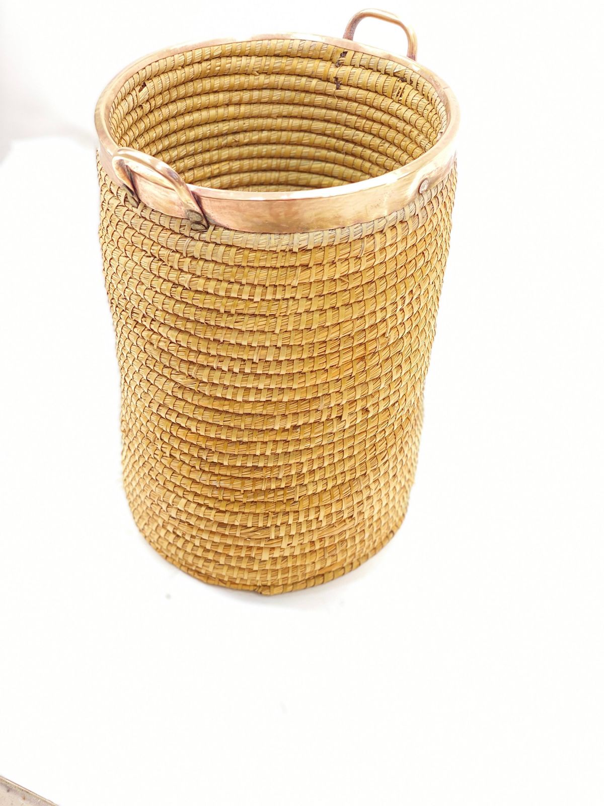 Basket In Rattan, Cooper And Brass, Italy, 1970 photo vinterior