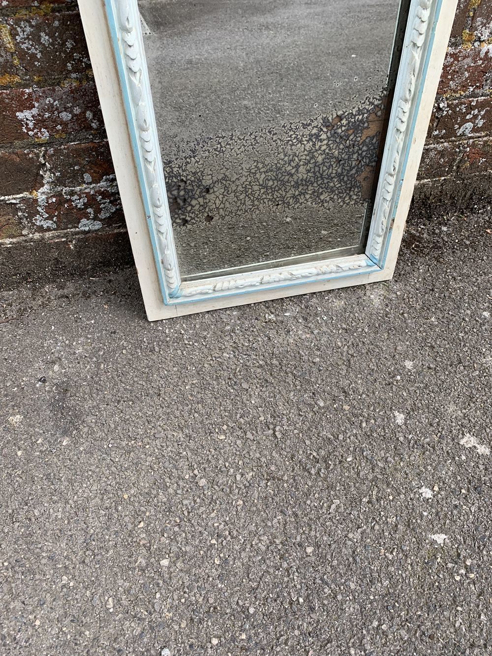 19th Century English Carved Wood And Gesso Distressed Painted Mirror photo Home Decor