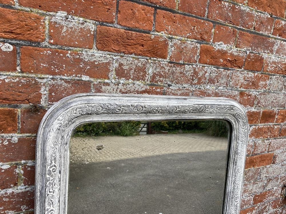 A Superb Antique French 19th Century Carved Wood & Gesso Arched Top Painted Mirror photo for sale