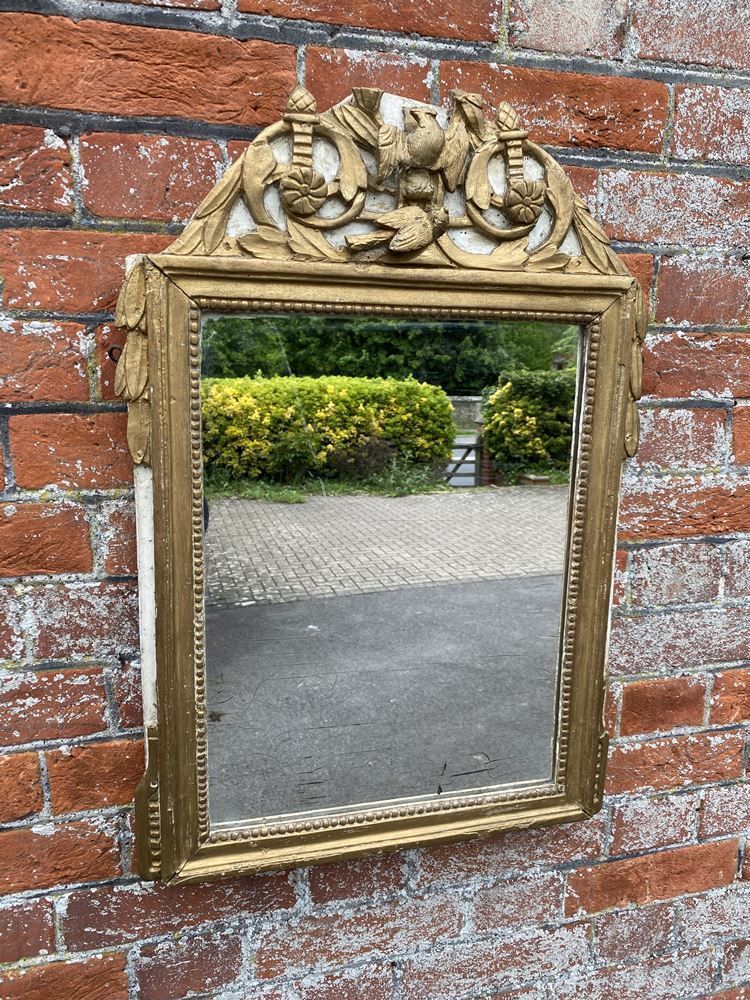 A Fabulous Good Size Early Antique French 19th Century Carved Wood & Gesso Gilt And Painted Mirror