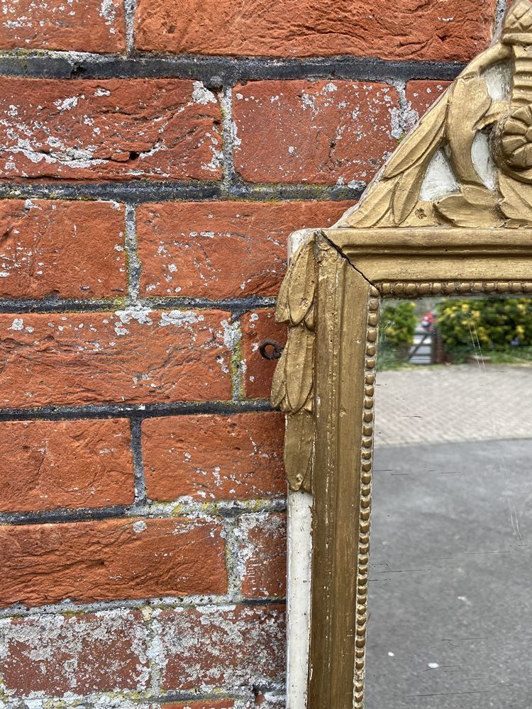 A Fabulous Good Size Early Antique French 19th Century Carved Wood & Gesso Gilt And Painted Mirror photo for sale