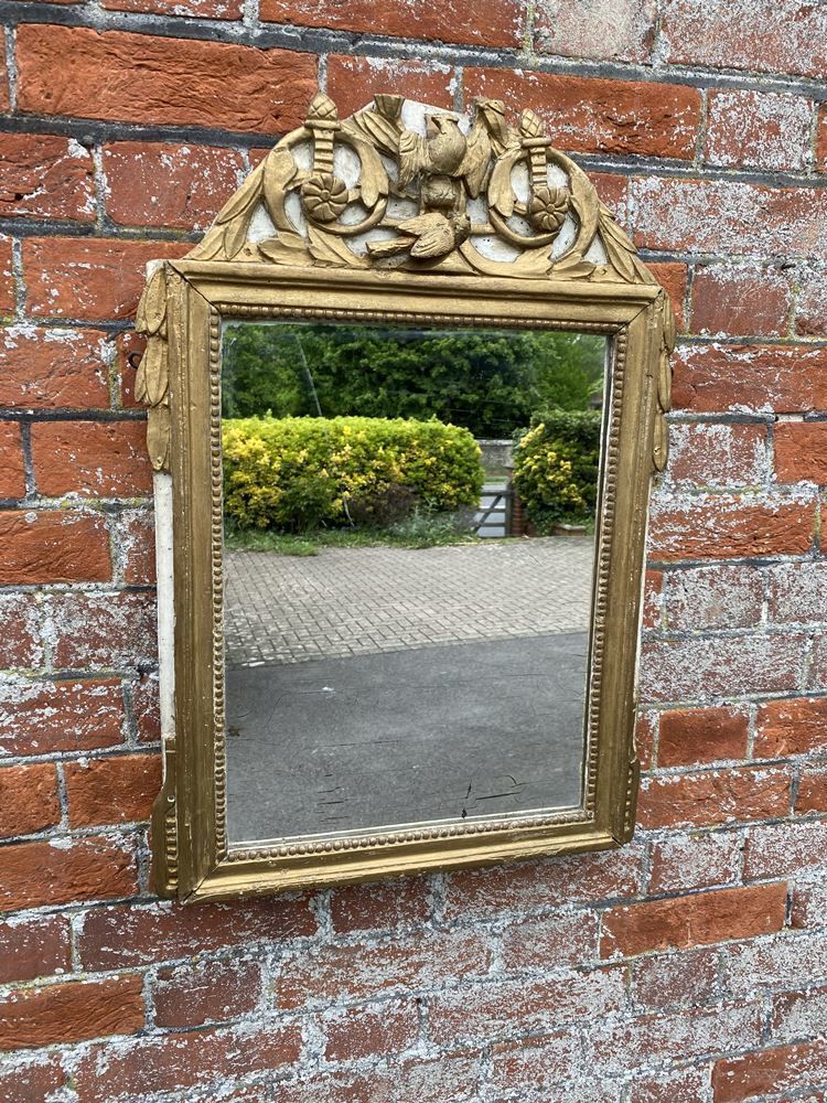 A Fabulous Good Size Early Antique French 19th Century Carved Wood & Gesso Gilt And Painted Mirror photo 550.0