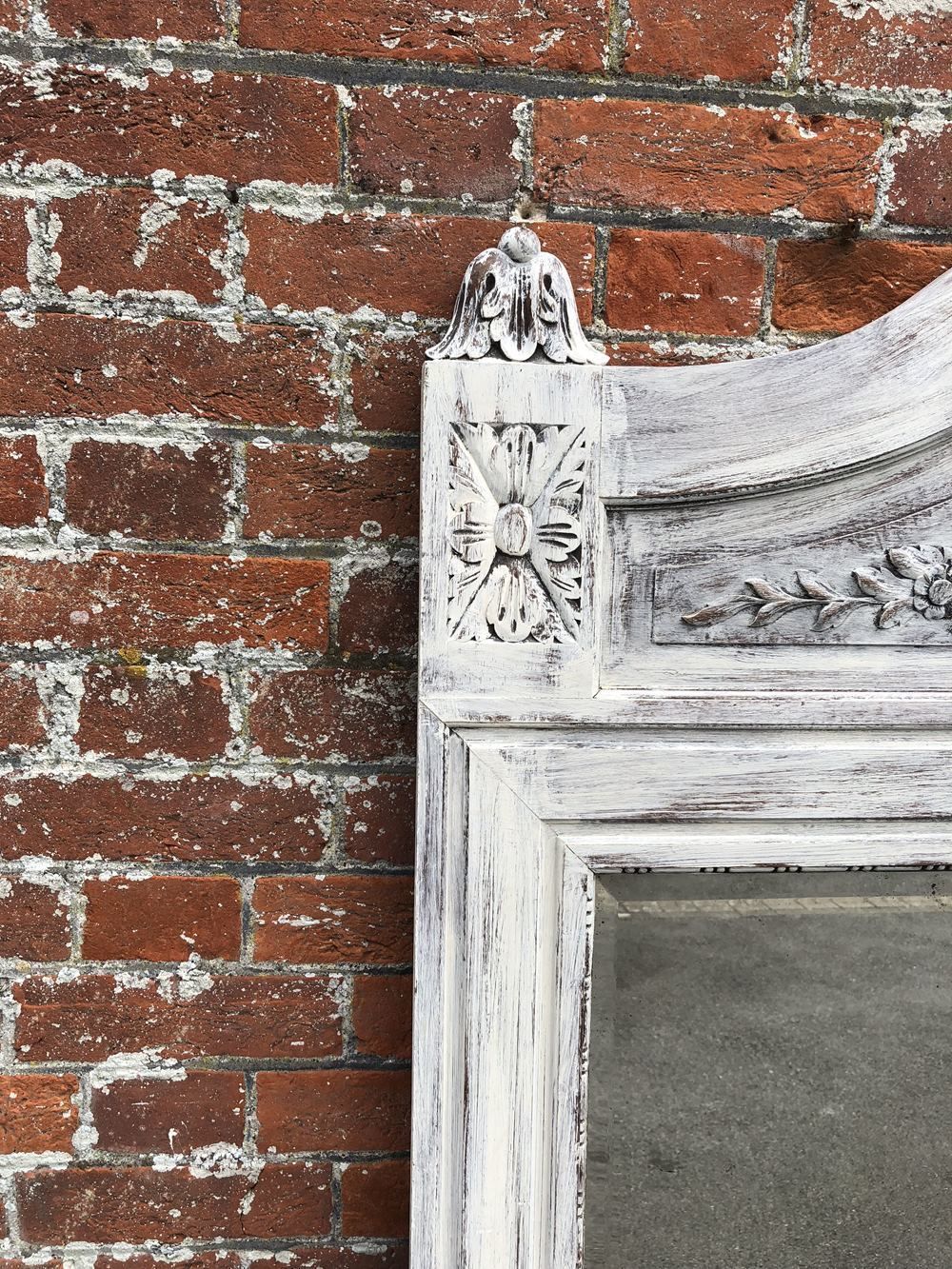 A Delightful Large Antique 19th Century French Carved Wood Distressed Painted Mirror photo furniture
