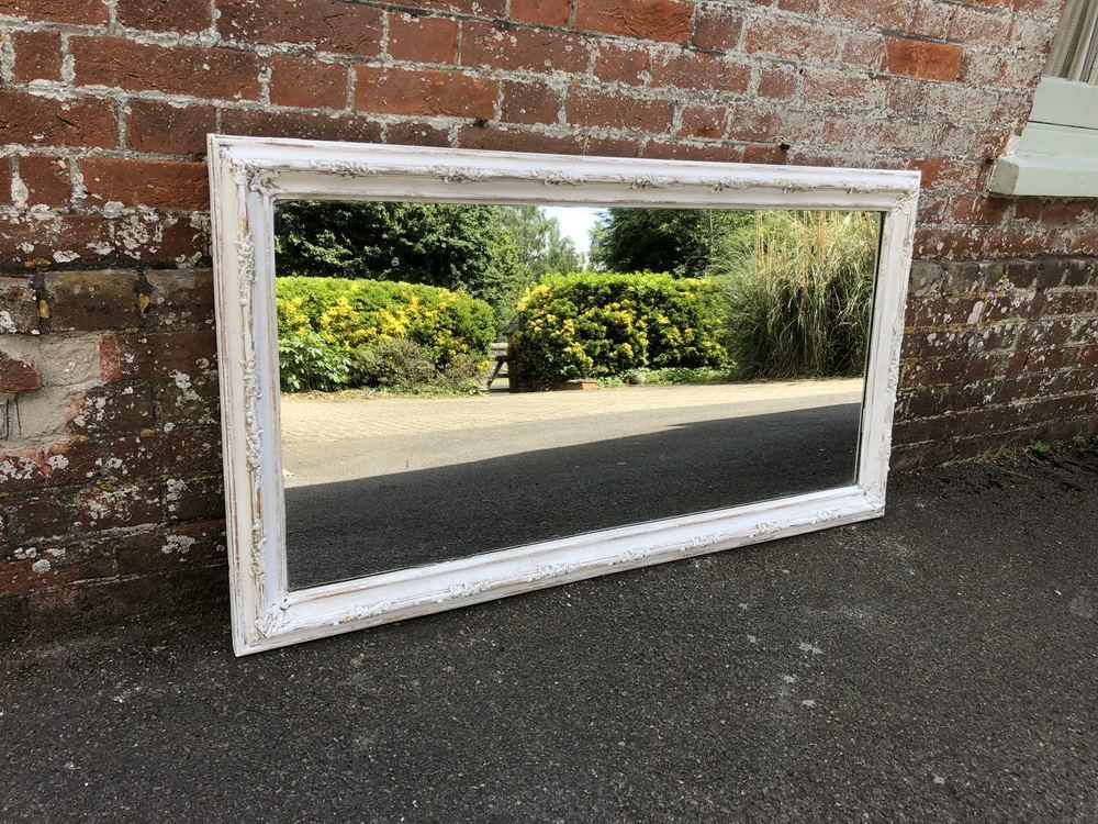 A Wonderful Good Size Antique 19th Century French Carved Wood And Gesso Distressed Painted Ornate Framed Mirror photo furniture
