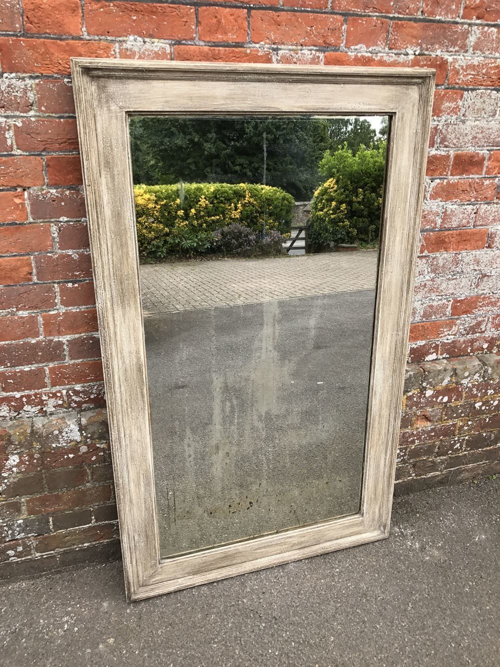 A Highly Useful Size Antique 19th Century French Carved Wood & Gesso Plain Painted Mirror