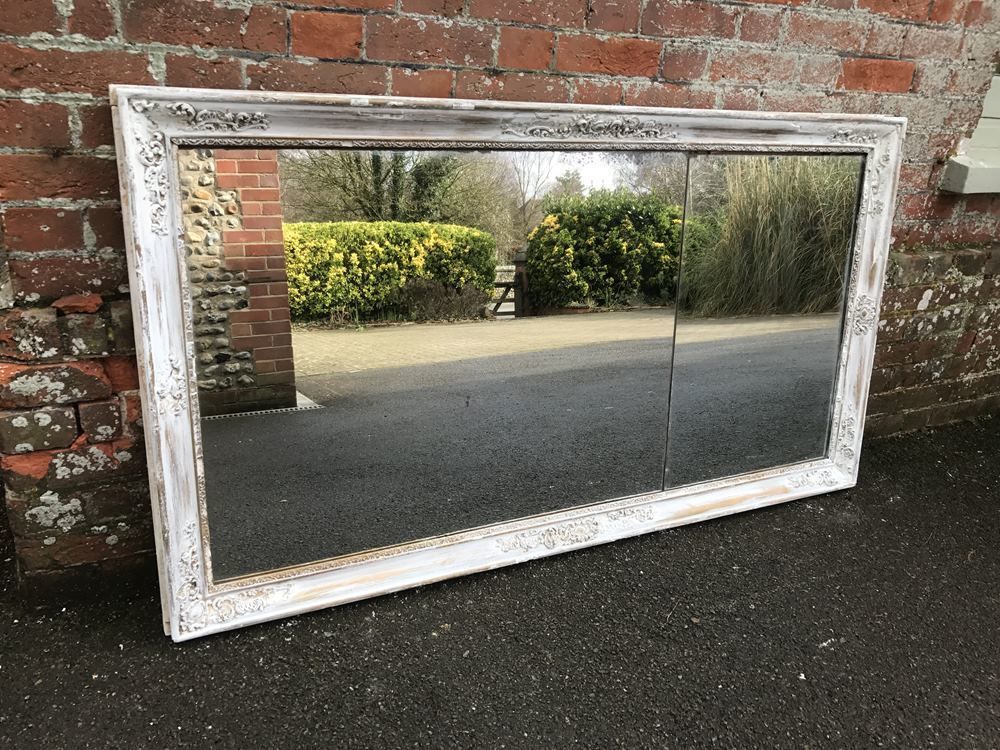 A Highly Useful Early Antique 19th Century French Carved Wood & Gesso Distressed Painted Louis Philippe Mirror