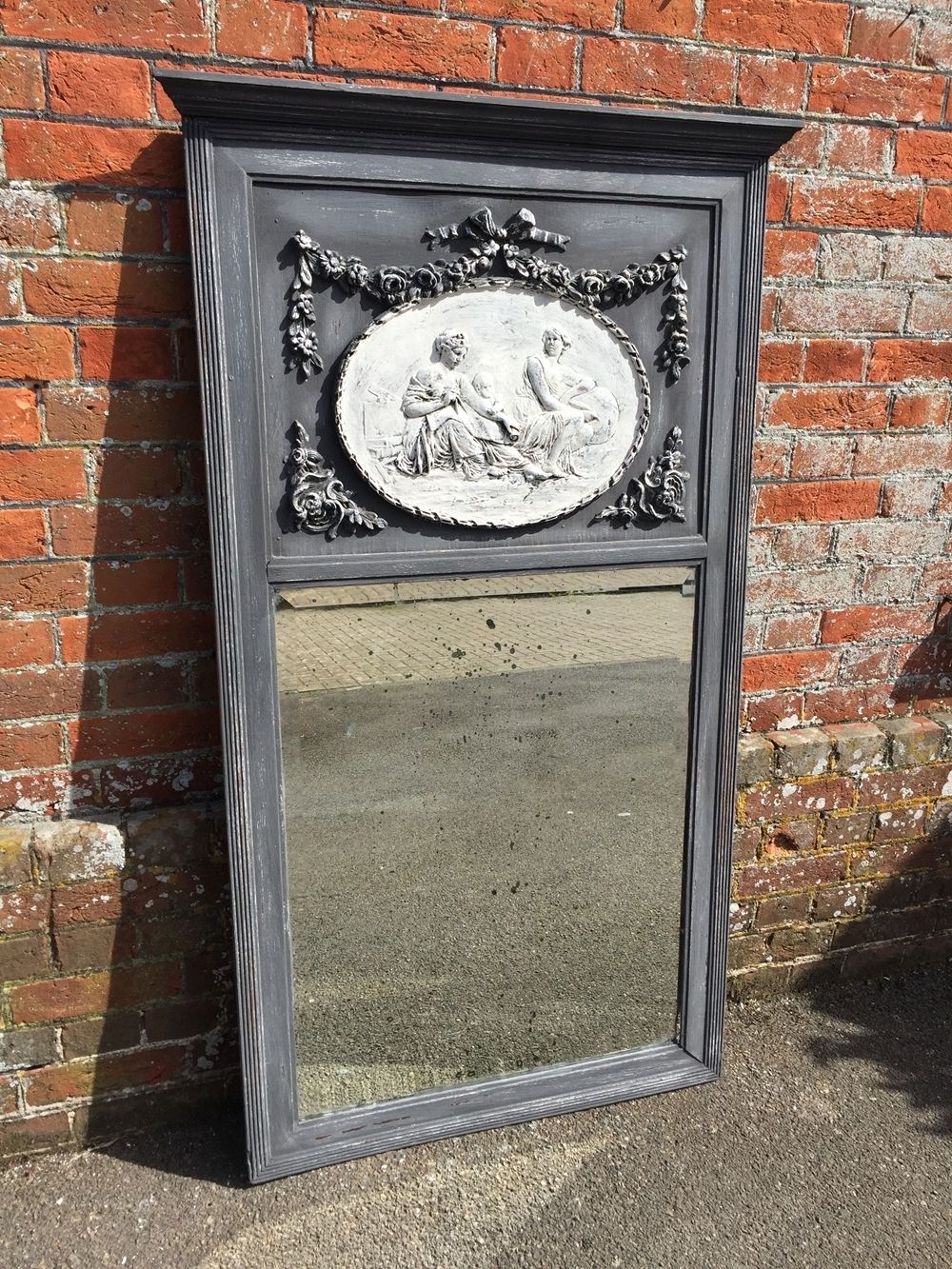 A Fabulous Antique 19th Century French Carved Wood And Gesso Distressed Painted Mirror