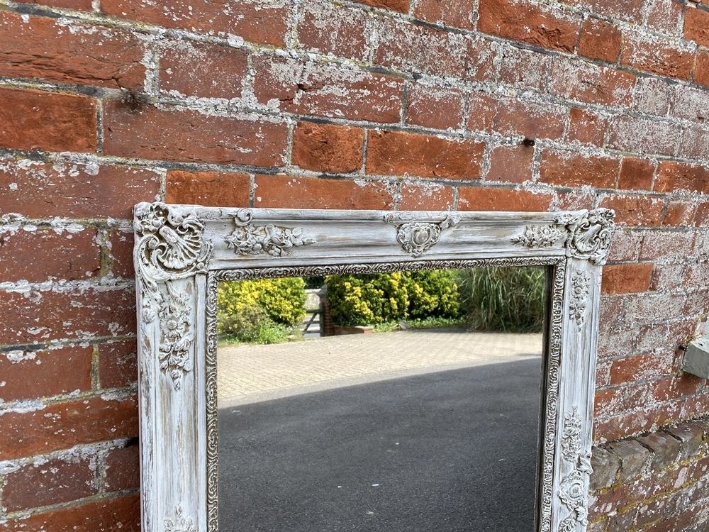 A Wonderful Good Size Antique French 19th Century Carved Wood & Gesso Distressed Painted Louis Philippe Mirror photo for sale