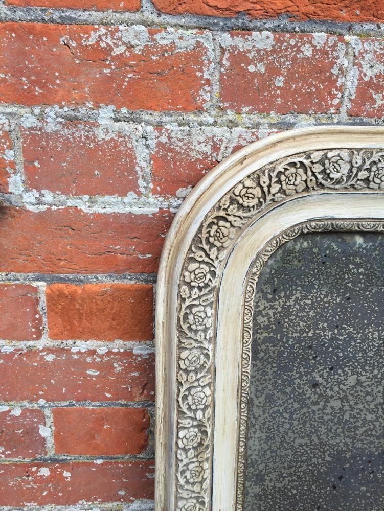 A Good Size Antique 19th Century French Carved Wood & Gesso Arched Top Painted Mirror photo furniture