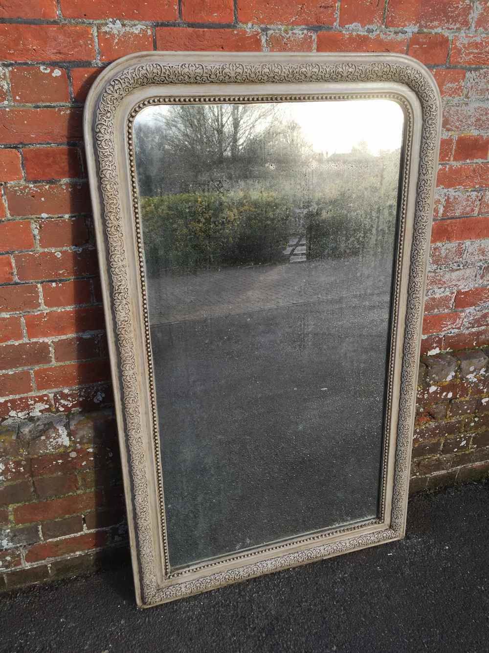 A Good Size Antique 19th Century French Carved Wood & Gesso Arched Top Painted