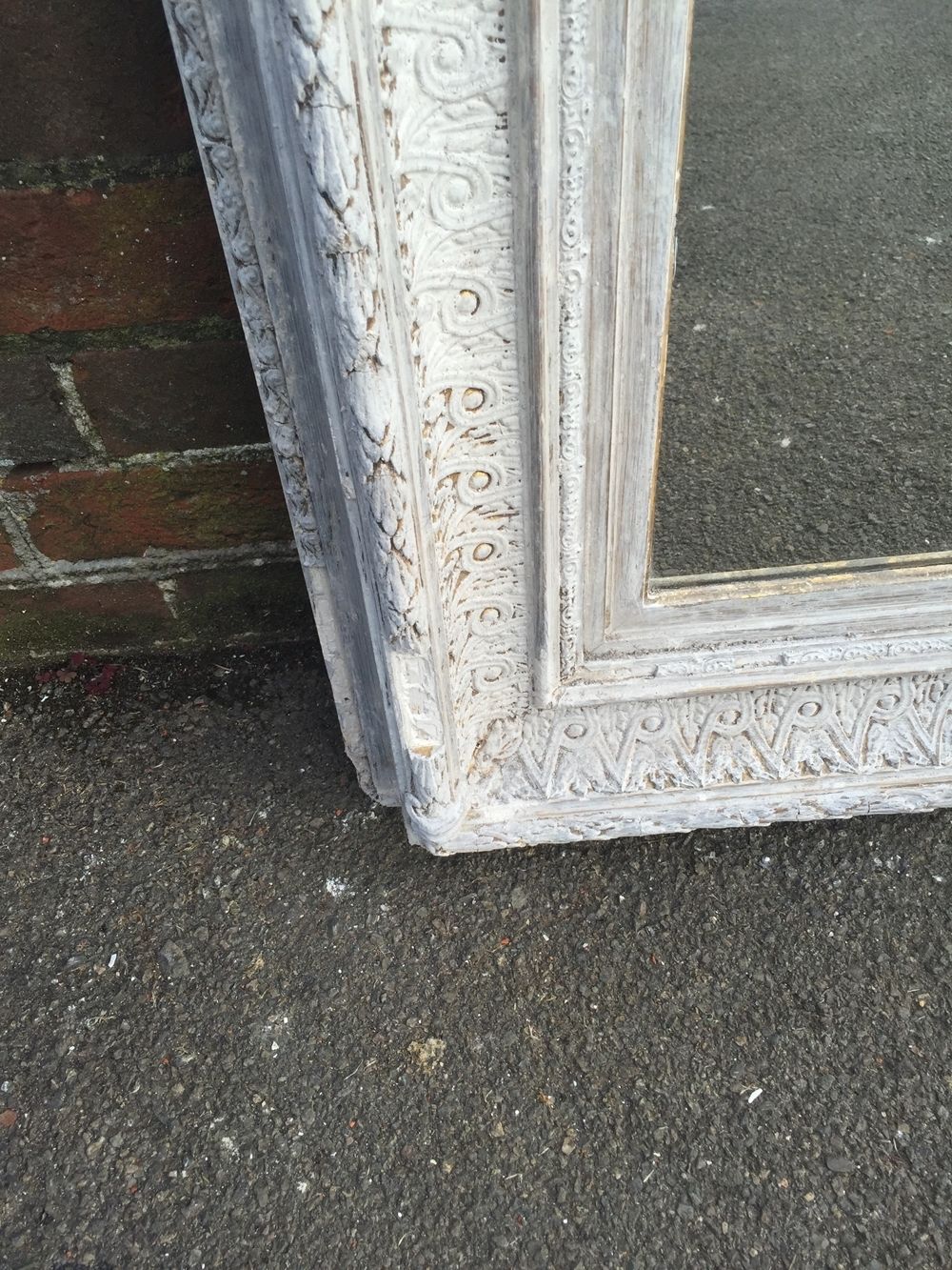 A Large Antique 19th Century Original Carved Wood & Gesso Painted Mirror photo for sale