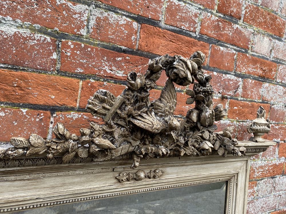 A Stunning Large Antique French 19th Century Carved Wood & Gesso Painted Mirror photo for sale