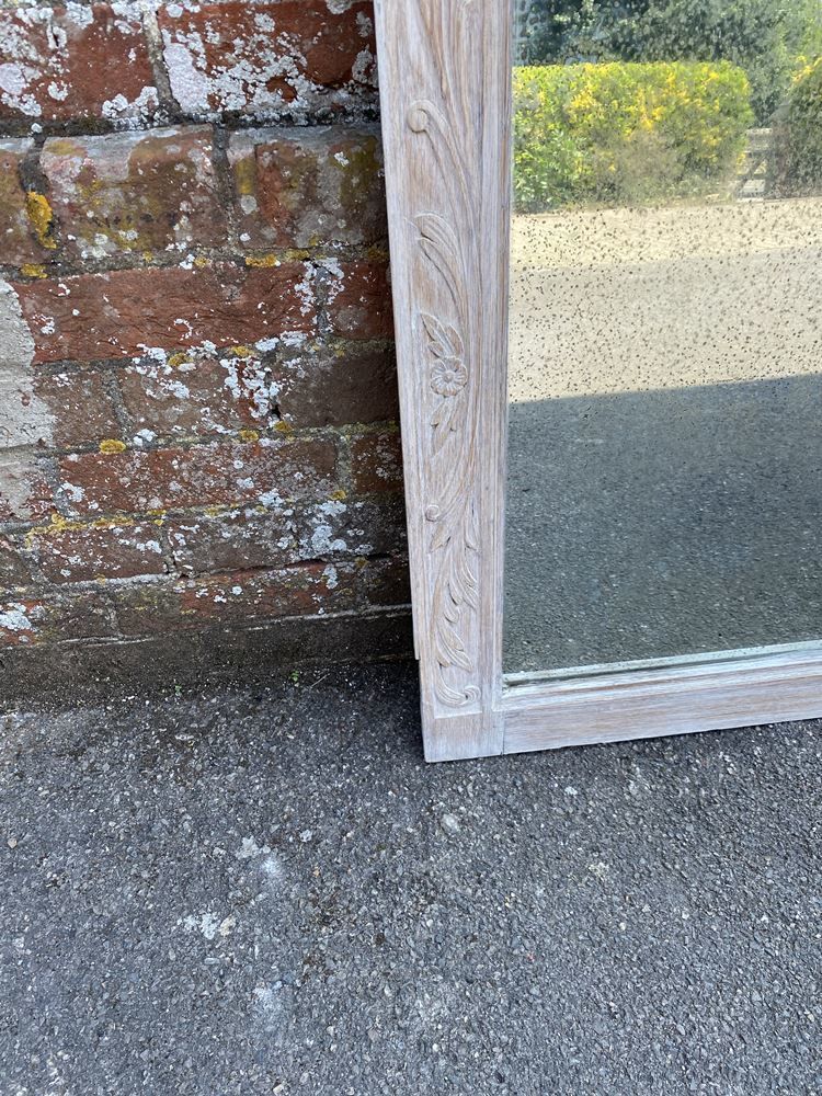 A Fabulous Good Size Antique French 19th Century Carved Wood Painted Shaped Top Mirror photo for sale