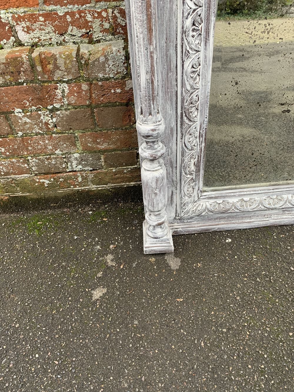 A Fabulous Large Antique French 19th Century Carved Wood Distressed Painted Mirror photo for sale