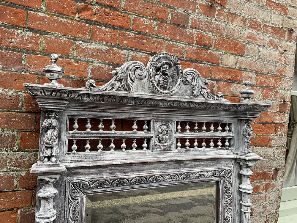 A Fabulous Large Antique French 19th Century Carved Wood Distressed Painted Mirror photo Home Decor