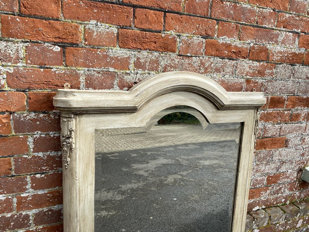 A Wonderful Useful Size Antique French 19th Century Carved Wood & Gesso Shaped Top Painted Mirro photo Home Decor