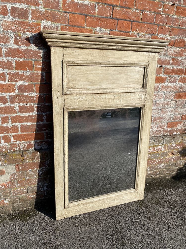 Antique 19th Century French Carved Wood Distressed Painted Mirrorr