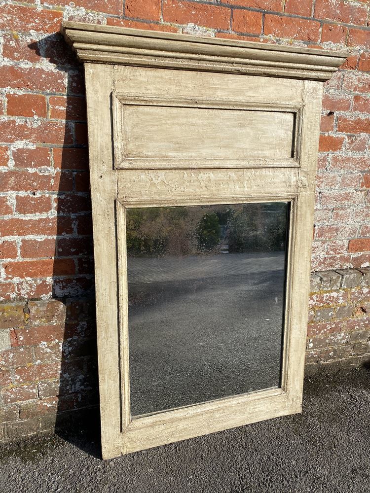 A Wonderful Antique 19th Century French Carved Wood Distressed Painted Mirror
