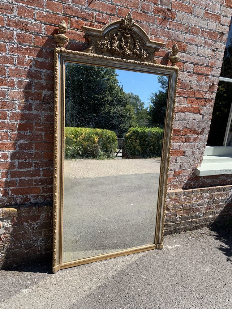 A Delightful Large Antique French 19th Century Carved Wood & Gesso Original Silver/Gilt Mirror