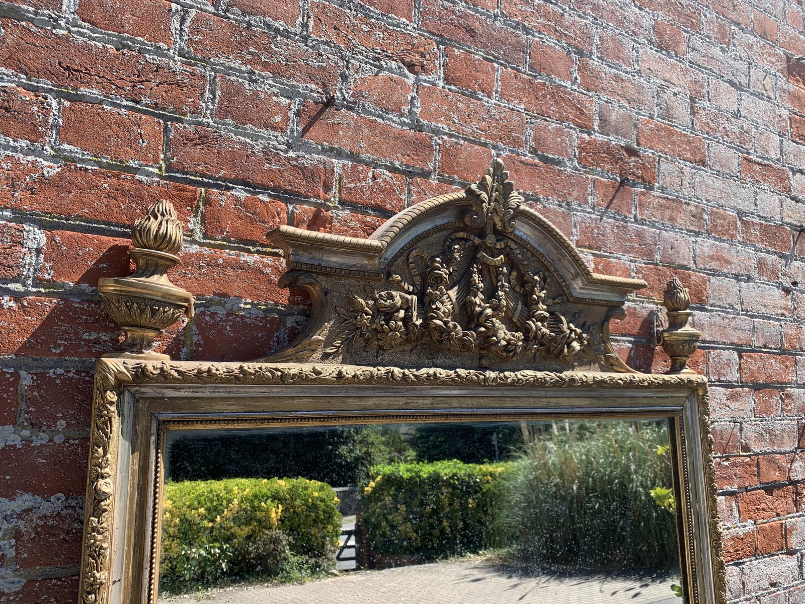 A Delightful Large Antique French 19th Century Carved Wood & Gesso Original Silver/Gilt Mirror photo 1995.0
