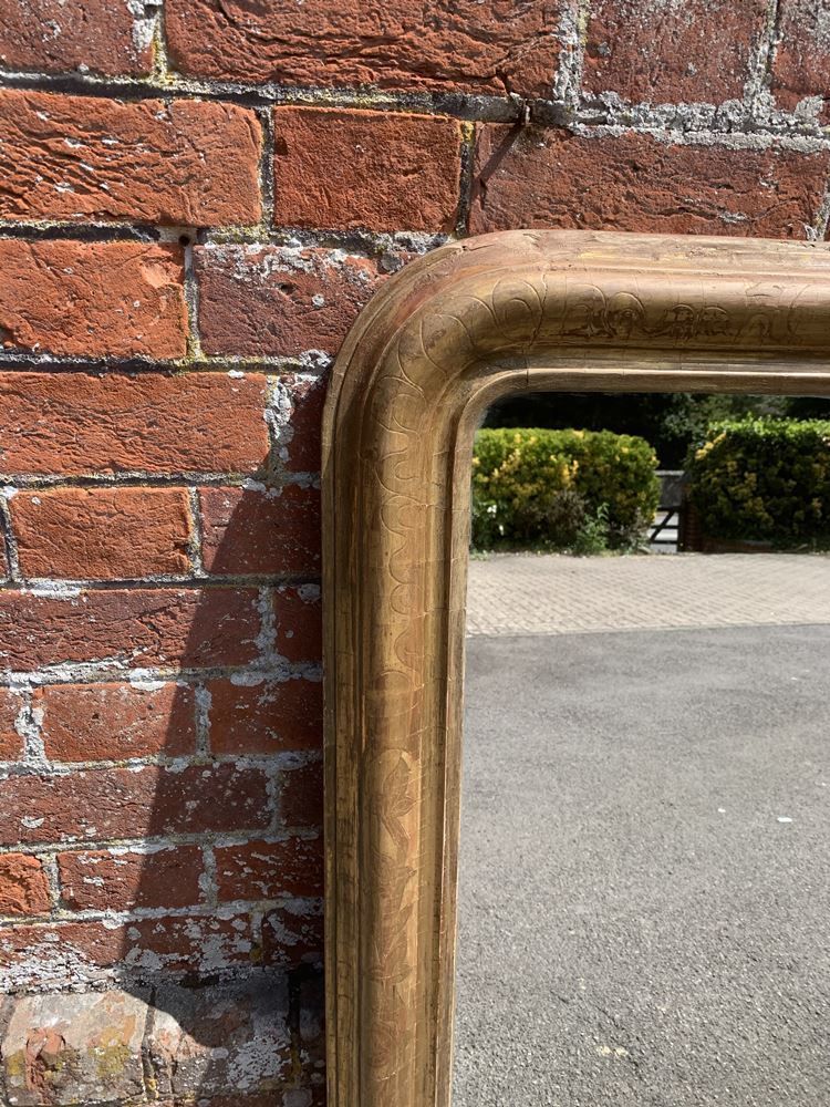 A Wonderful Antique French 19th Century Carved Wood & Gesso Arched Top Gilt Mirror photo furniture