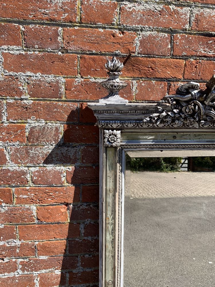 A Spectacular Large Antique French 19th Century Carved Wood & Gesso Original Silvered And Painted Mirror photo furniture