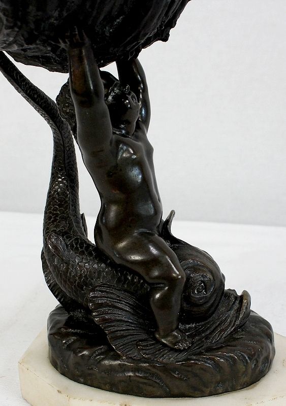 photo vinterior Bronze Trinket "The Child And The Dolphin"Early 19th Century