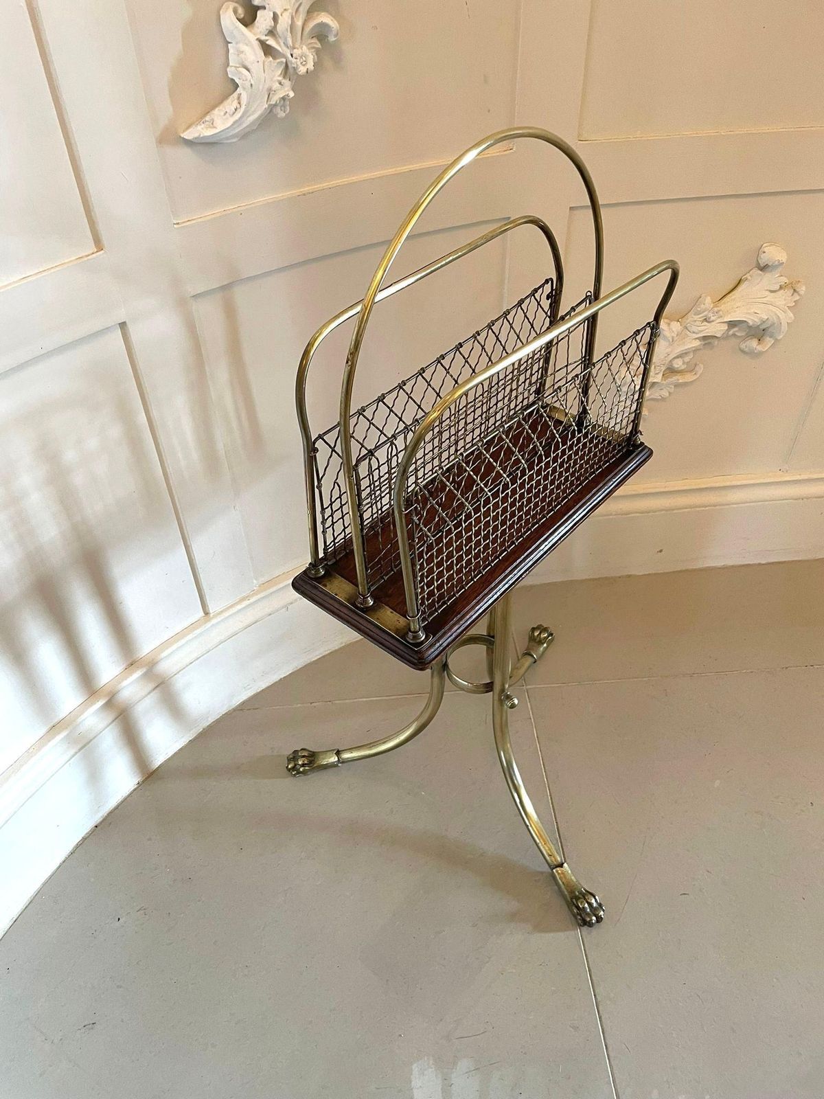 ​​Quality Antique Victorian Brass And Mahogany Revolving Magazine Stand photo buy