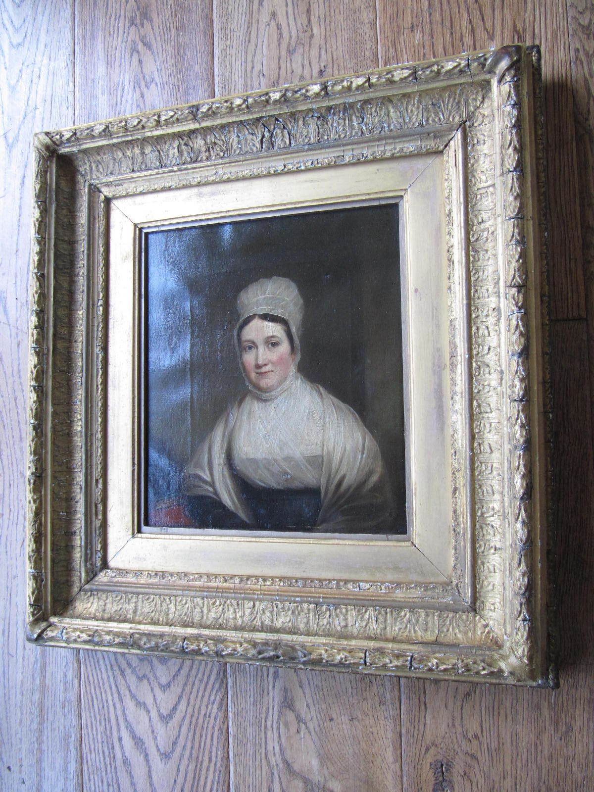18th 19th Century Well Painted Portrait Oil Of Lady In Bonnet In Great Frame photo furniture
